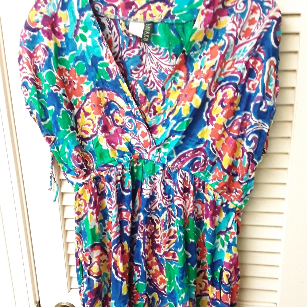 Vintage Beach Floral Print Dress M